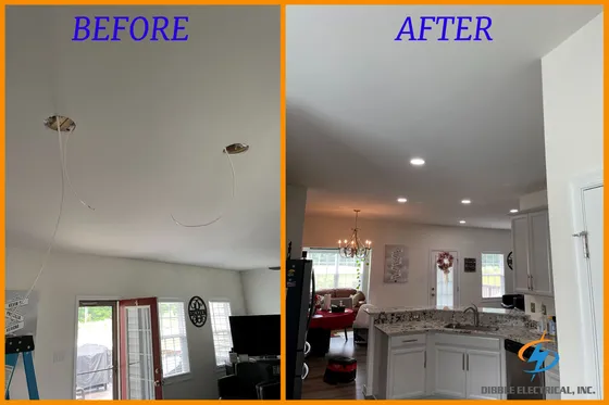 Before and after recessed lighting installation by Dibble Electrical