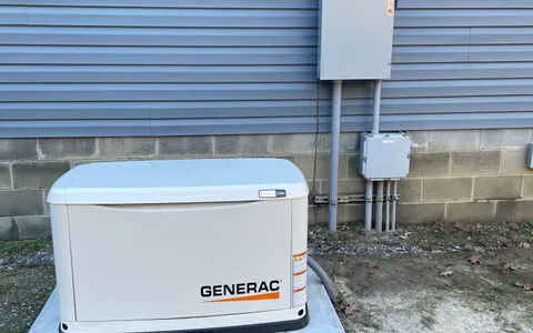 Whole-home standby generator installed beside a Central Virginia home by Dibble Electrical